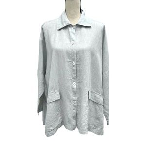 BLANQUE SILVER & WHITE LINEN & LUREX BOXY LOOSE FIT SHACKET TOP
